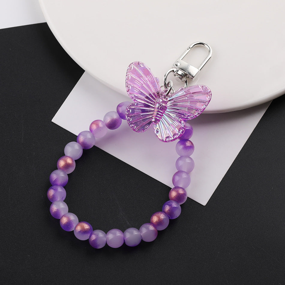 Butterfly Bead Loop Keychain Wristlet Charm DIY - Sky Blue
