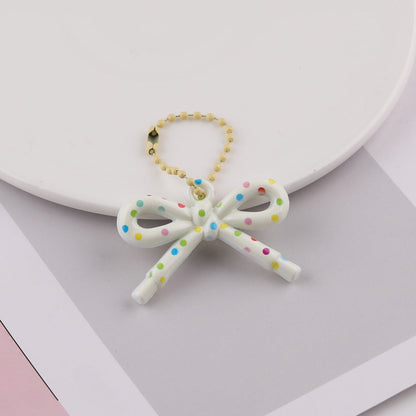 Cute Patterned Bow Charm Pendant Ball Chain Keychain - Yellow