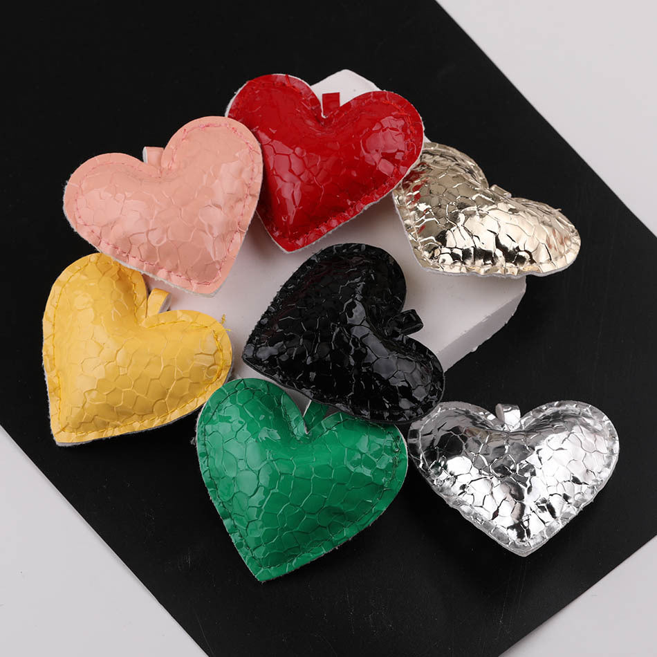 3PCS PU Leather Heart Pendant DIY Charm - Pink